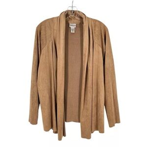 Chicos Faux Suede Cardigan Size 2 Caramel Brown Open Front Microsuede Large